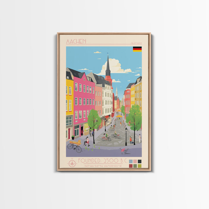 Aachen Germany Travel Poster Framed Canvas Print, Midcentury Modern Wall Art, Pop Art Home Decor, Vacation Gift, Living Room Art, Architectural Print