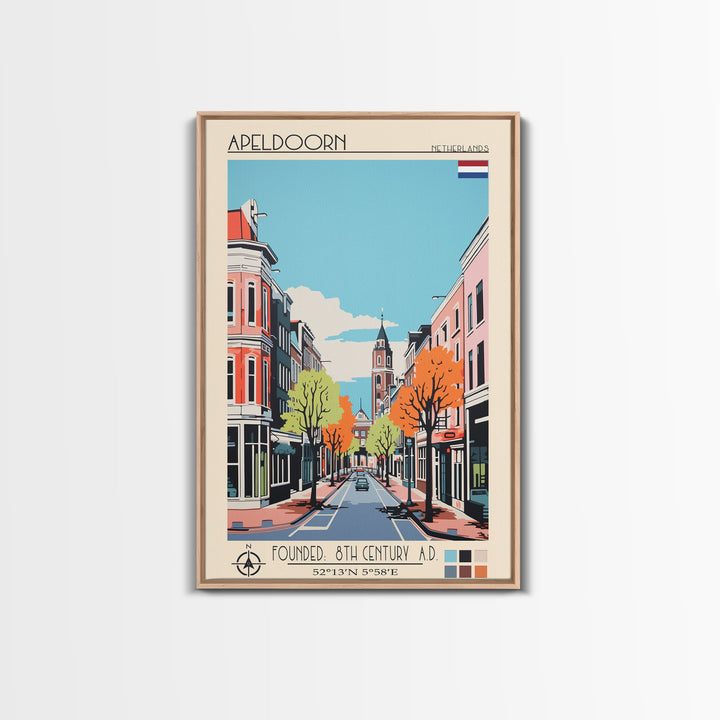 Apeldoorn Netherlands Travel Poster Framed Canvas Print, Midcentury Modern Art, Pop Art Wall Decor, Home Decor, Vacation Gift, Living Room Art