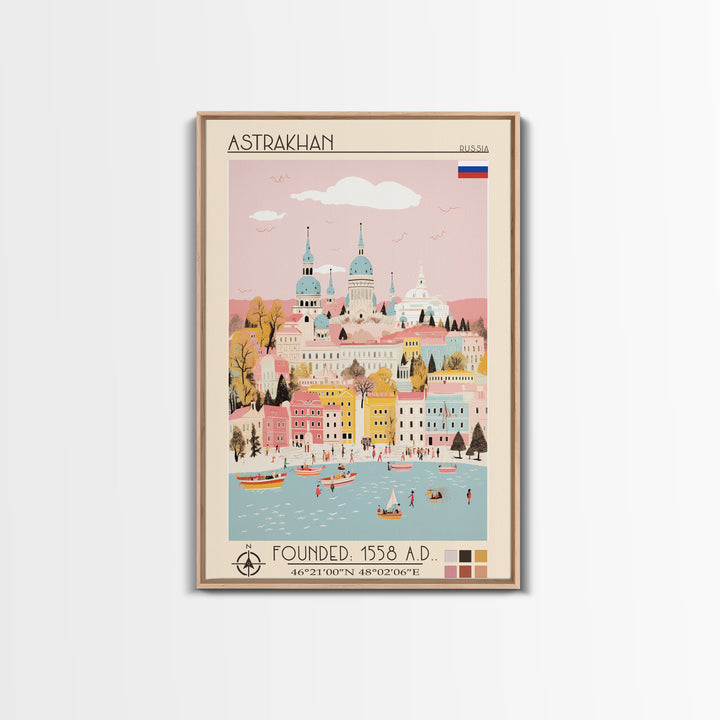 Astrakhan Russia Travel Poster Framed Canvas Print, Midcentury Modern Art, Pop Art Wall Decor, Home Decor, Vacation Gift, Living Room Art