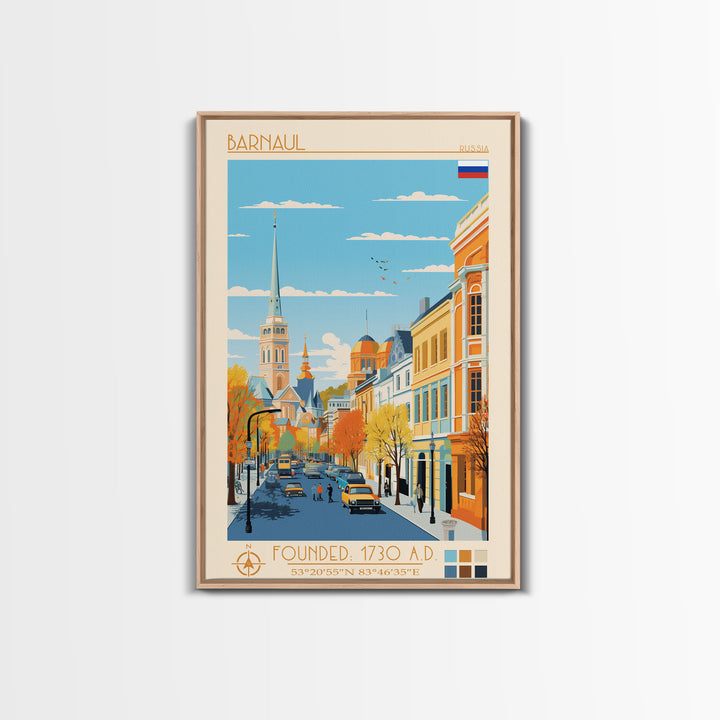 Barnaul Russia Travel Poster Framed Canvas Print, Midcentury Modern Art, Pop Art Wall Decor, Home Decor, Vacation Gift, Living Room Art