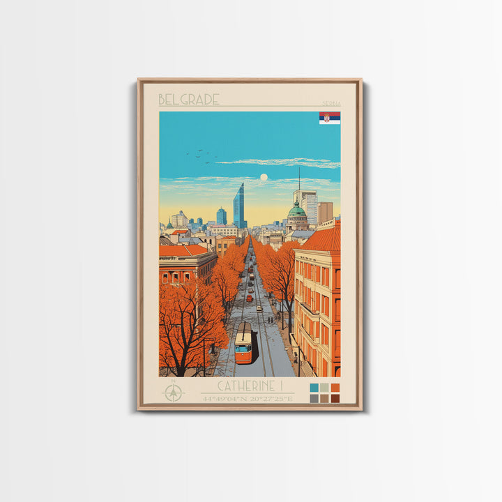 Belgrade Serbia Travel Poster Framed Canvas Print, Midcentury Modern Art, Pop Art Wall Decor, Home Decor, Vacation Gift, Living Room Art