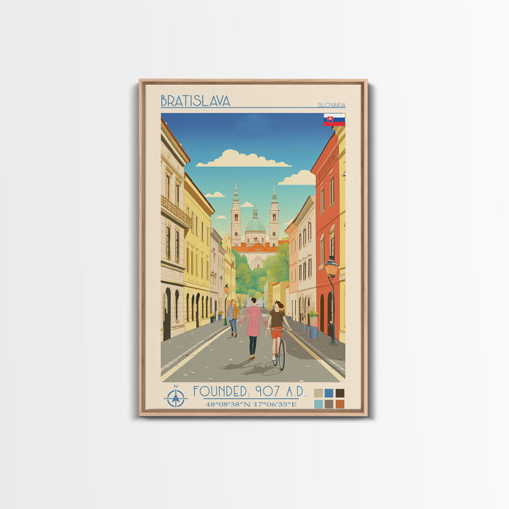 Bratislava Slovakia Travel Poster Framed Canvas Print, Midcentury Modern Art, Pop Art Wall Decor, Home Decor, Vacation Gift, Living Room Art