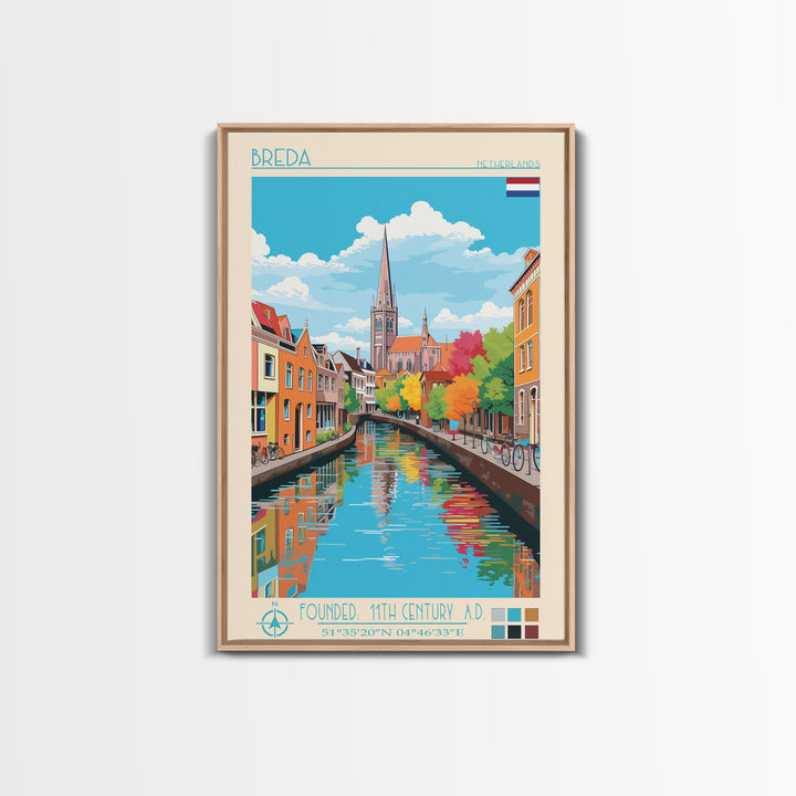 Breda Netherlands Travel Poster Framed Canvas Print, Vintage Style, Pop Art Home Decor, Scenic Wall Art, Living Room Decoration, Artistic Gift