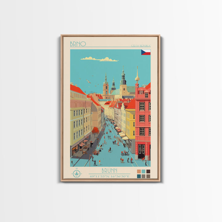 Brno Czech Republic Travel Poster Framed Canvas Print, Midcentury Modern Art, Pop Art Wall Decor, Home Decor, Vacation Gift, Living Room Art
