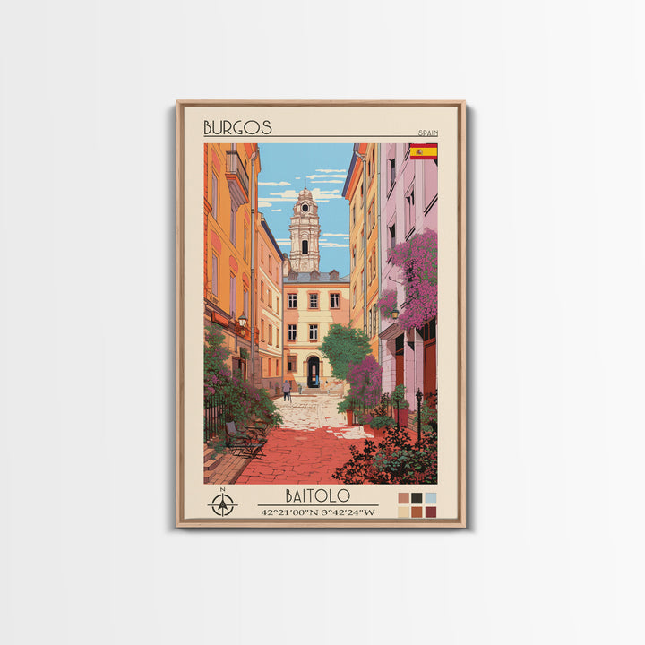 Burgos Spain Travel Poster Framed Canvas Print, Vintage Style, Pop Art Home Decor, Scenic Wall Art, Living Room Decoration, Artistic Gift