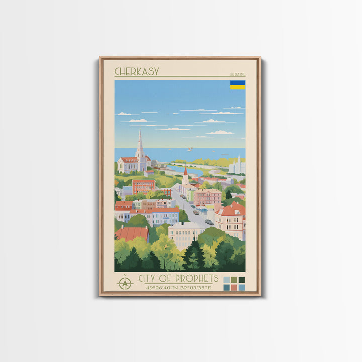 Cherkasy Ukraine Travel Poster Framed Canvas Print, Midcentury Modern Art, Pop Art Wall Decor, Home Decor, Vacation Gift, Living Room Art