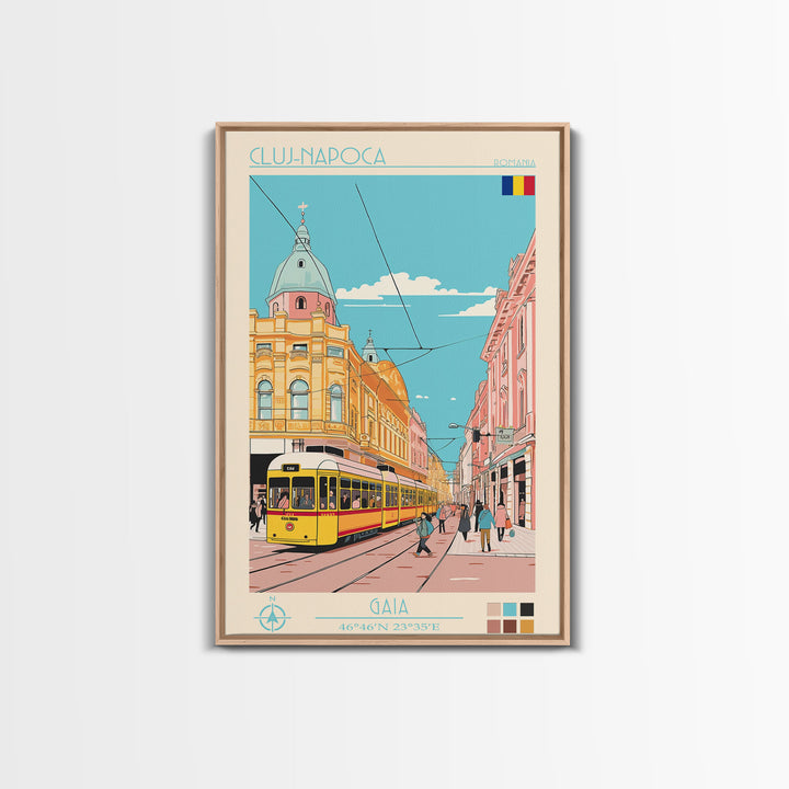 Cluj-Napoca Romania Travel Poster Framed Canvas Print, Vintage Style, Pop Art Home Decor, Scenic Wall Art, Living Room Decoration, Artistic Gift