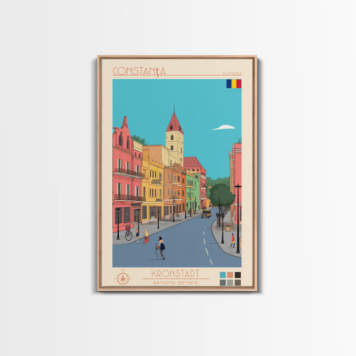 Constanta Romania Travel Poster Framed Canvas Print, Midcentury Modern Art, Pop Art Wall Decor, Home Decor, Vacation Gift, Living Room Art