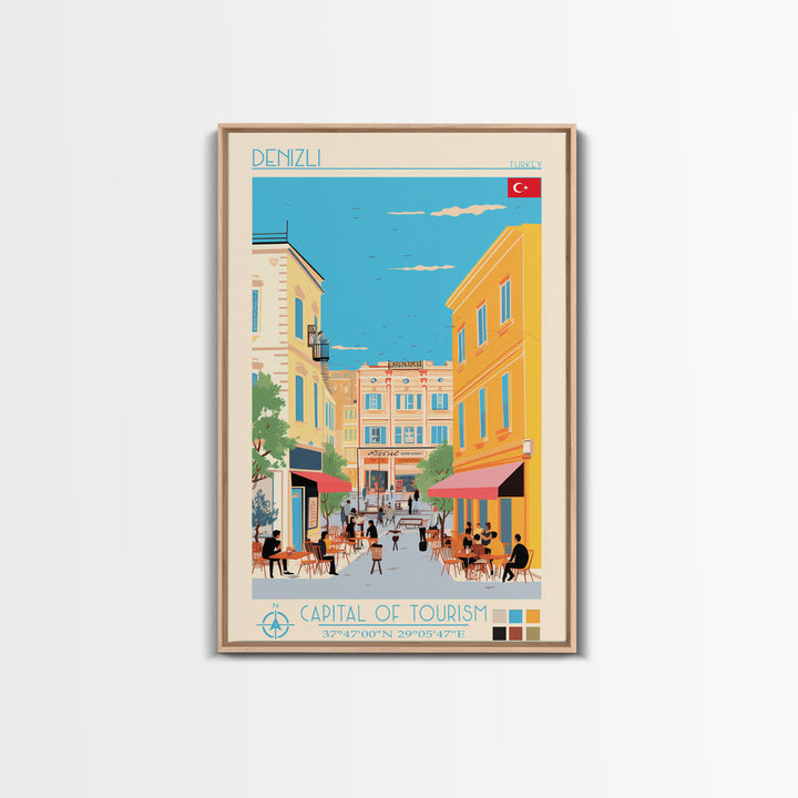 Denizli Turkey Travel Poster Framed Canvas Print, Midcentury Modern Art, Pop Art Wall Decor, Home Decor, Vacation Gift, Living Room Art