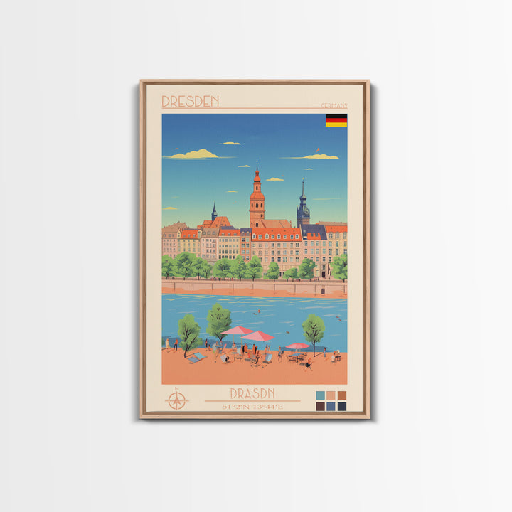 Dresden Germany Travel Poster Framed Canvas Print, Midcentury Modern Art, Pop Art Wall Decor, Home Decor, Vacation Gift, Living Room Art