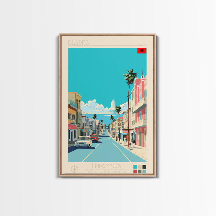 Durrës Albania Travel Poster Framed Canvas Print, Vintage Style, Pop Art Home Decor, Scenic Wall Art, Bedroom Decoration, Office Gift