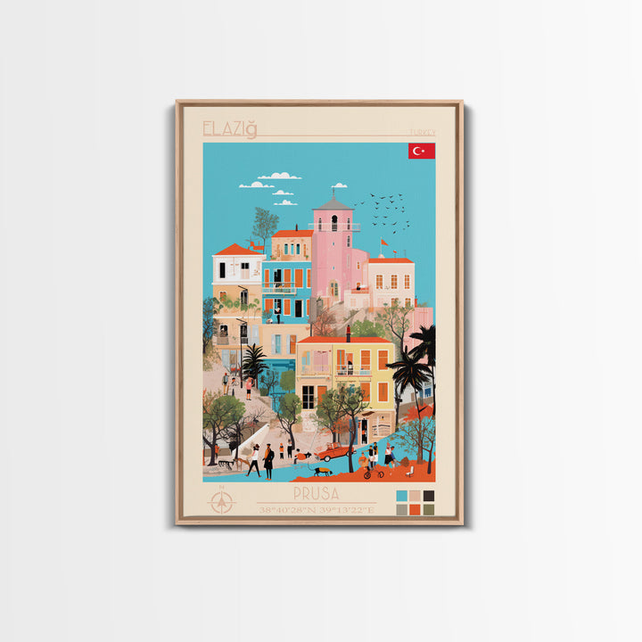 Elâzığ Turkey Travel Poster Framed Canvas Print, Midcentury Modern Art, Pop Art Wall Decor, Scenic Wall Art, Living Room Decoration, Office Art