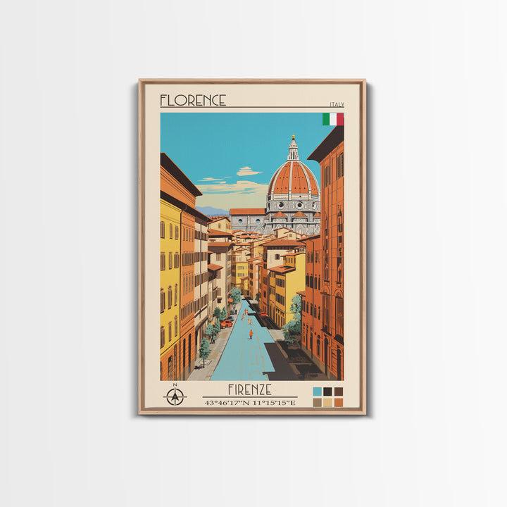 Florence Italy Travel Poster Framed Canvas Print, Midcentury Modern Art, Pop Art Wall Decor, Scenic Wall Art, Living Room Decoration, Office Art