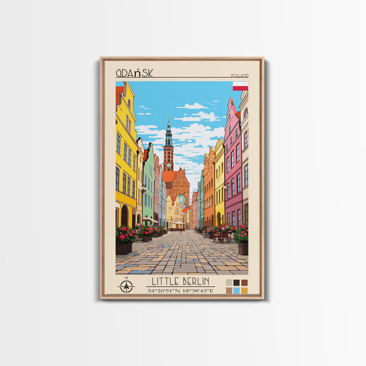 Gdańsk Poland Travel Poster Framed Canvas Print, Vintage Style, Pop Art Home Decor, Scenic Wall Art, Bedroom Decoration, Office Gift