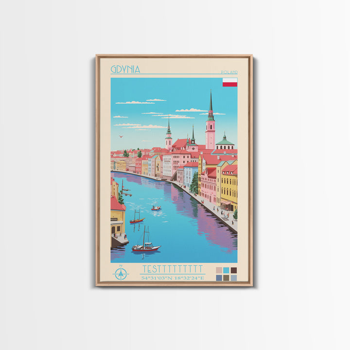 Gdynia Poland Travel Poster Framed Canvas Print, Midcentury Modern Art, Pop Art Wall Decor, Home Decor, Vacation Gift, Office Art