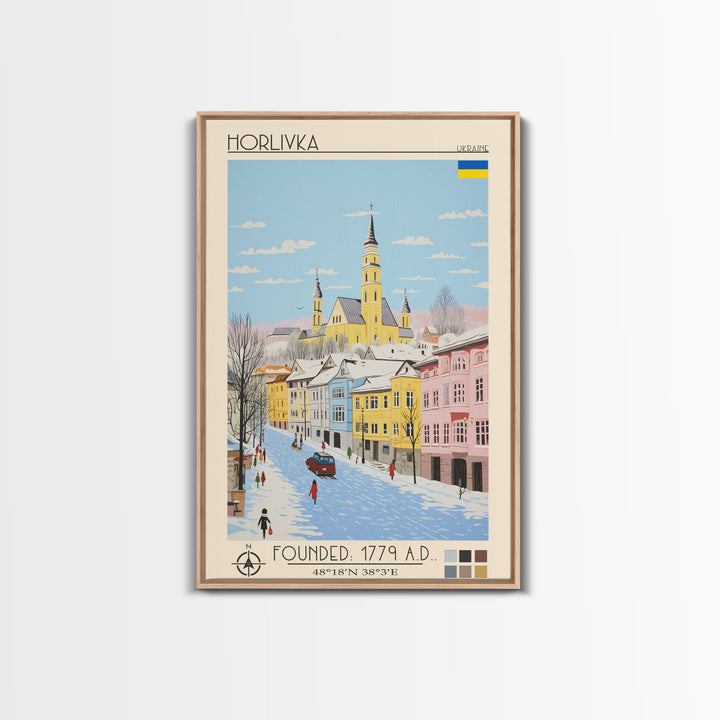 Horlivka Ukraine Travel Poster Framed Canvas Print, Vintage Style, Pop Art Home Decor, Scenic Wall Art, Bedroom Decoration, Office Gift