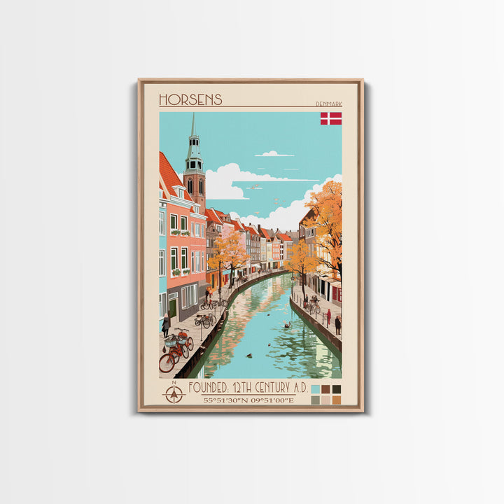 Horsens Denmark Travel Poster Framed Canvas Print, Midcentury Modern Art, Pop Art Wall Decor, Home Decor, Vacation Gift, Office Art