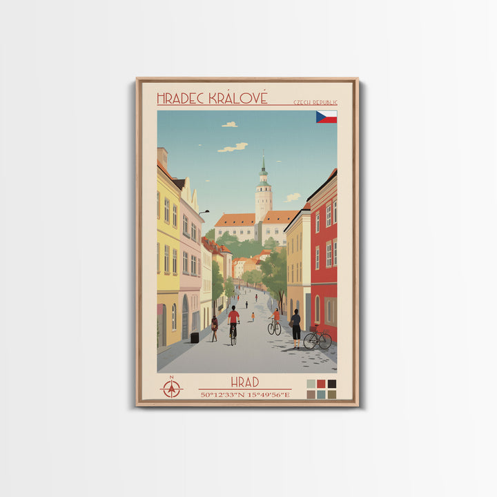Hradec Králové Czech Republic Travel Poster Framed Canvas Print, Midcentury Modern Art, Pop Art Wall Decor, Scenic Living Room Art, Bedroom Gift