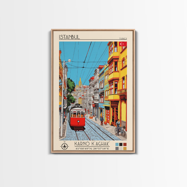Istanbul Turkey Travel Poster Framed Canvas Print, Midcentury Modern Art, Pop Art Wall Decor, Scenic Living Room Art, Bedroom Decor