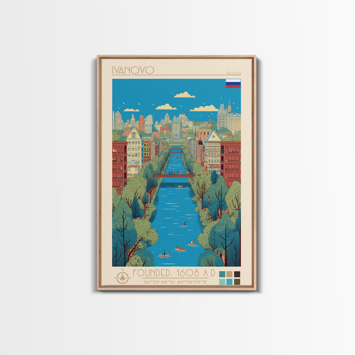 Ivanovo Russia Travel Poster Framed Canvas Print, Midcentury Modern Art, Pop Art Wall Decor, Home Decor, Vacation Gift, Office Art