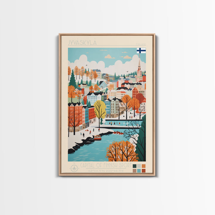 Jyväskylä Finland Travel Poster Framed Canvas Print, Vintage Style, Pop Art Home Decor, Scenic Wall Art, Bedroom Decoration, Office Gift