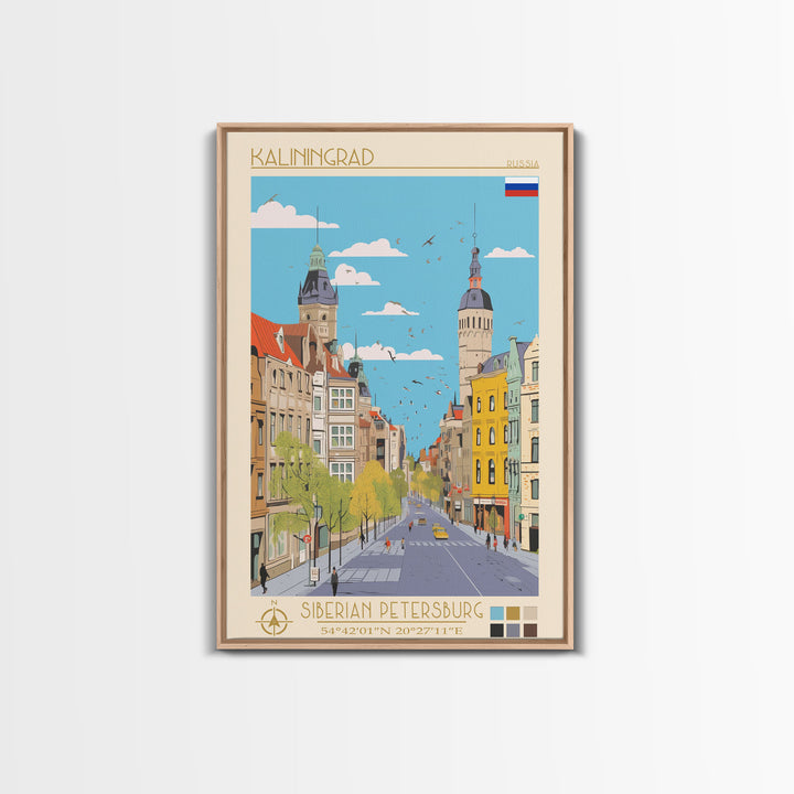 Kaliningrad Russia Travel Poster Framed Canvas Print, Midcentury Modern Art, Pop Art Wall Decor, Home Decor, Vacation Gift, Bedroom Art