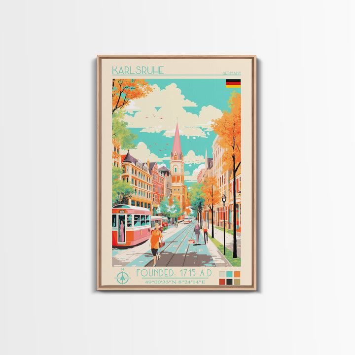 Karlsruhe Germany Travel Poster Framed Canvas Print, Vintage Style, Pop Art Home Decor, Scenic Wall Art, Bedroom Decoration, Office Gift
