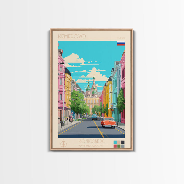 Kemerovo Russia Travel Poster Framed Canvas Print, Vintage Style, Pop Art Home Decor, Scenic Wall Art, Bedroom Decoration, Office Gift