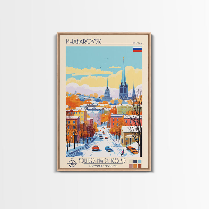 Khabarovsk Russia Travel Poster Framed Canvas Print, Midcentury Modern Art, Pop Art Wall Decor, Home Decor, Vacation Gift, Office Art