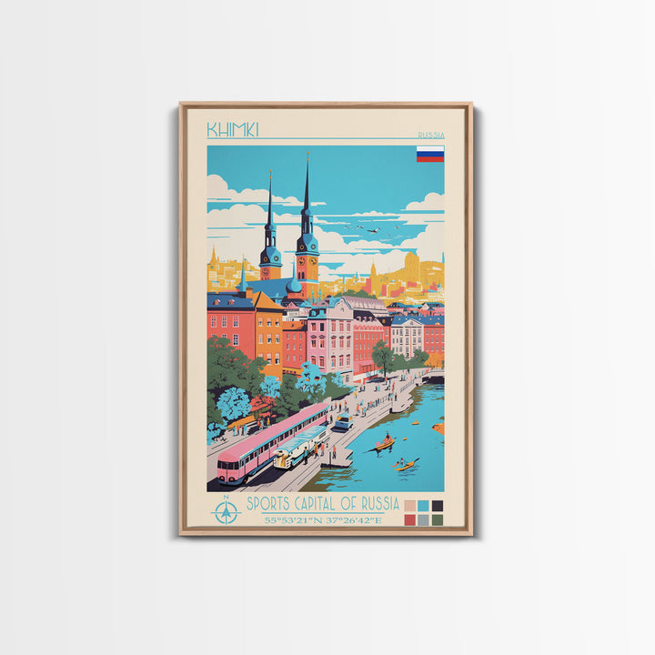 Khimki Russia Travel Poster Framed Canvas Print, Midcentury Modern Art, Pop Art Wall Decor, Home Decor, Vacation Gift, Bedroom Art