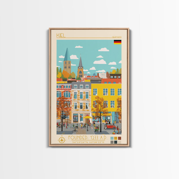 Kiel Germany Travel Poster Framed Canvas Print, Midcentury Modern Art, Pop Art Wall Decor, Scenic Wall Art, Living Room Decoration, Office Art