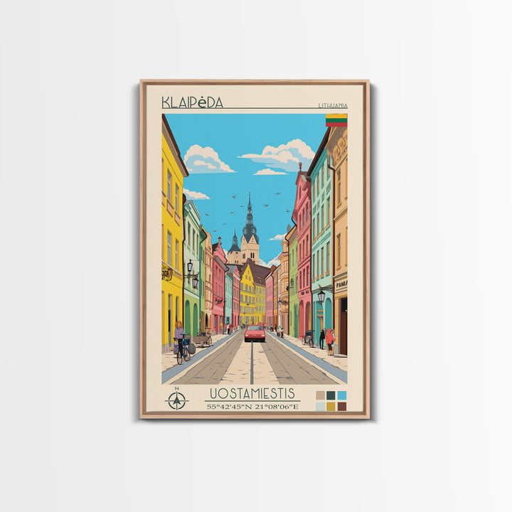 Klaipėda Lithuania Travel Poster Framed Canvas Print, Midcentury Modern Art, Pop Art Wall Decor, Home Decor, Vacation Gift, Office Art