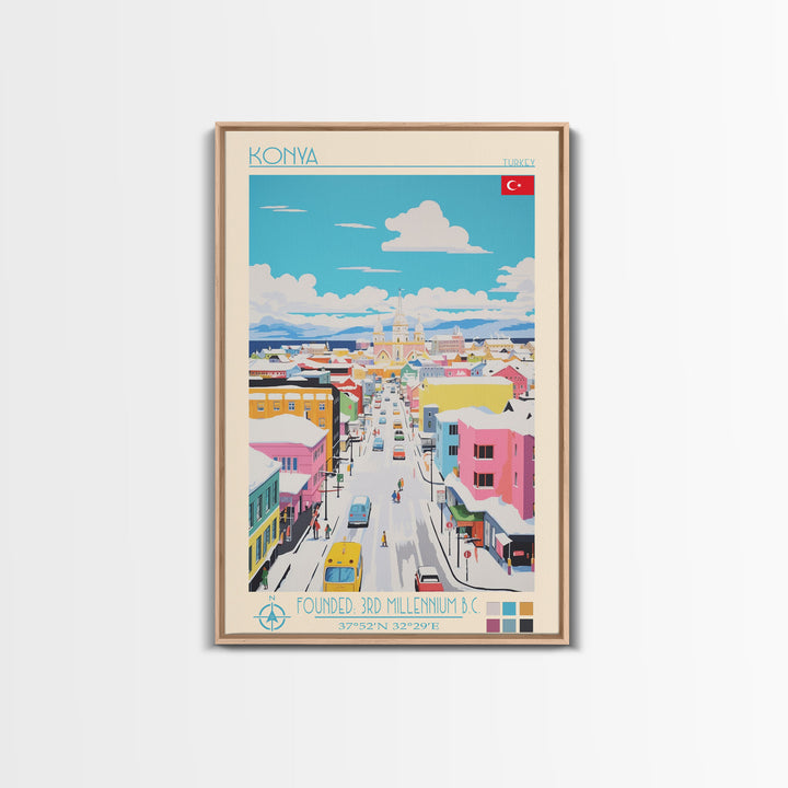 Konya Turkey Travel Poster Framed Canvas Print, Midcentury Modern Art, Pop Art Wall Decor, Scenic Wall Art, Living Room Decoration, Office Art
