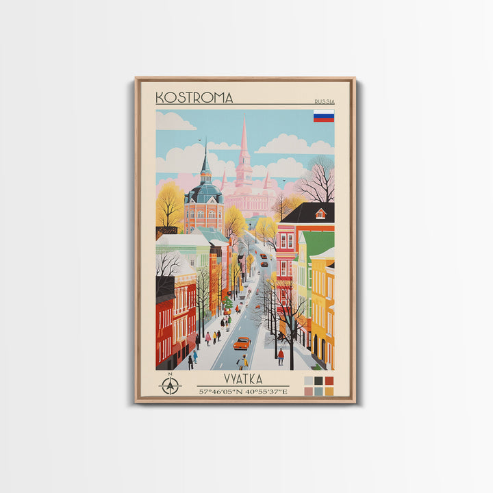 Kostroma Russia Travel Poster Framed Canvas Print, Vintage Style, Pop Art Home Decor, Scenic Wall Art, Bedroom Decoration, Office Gift