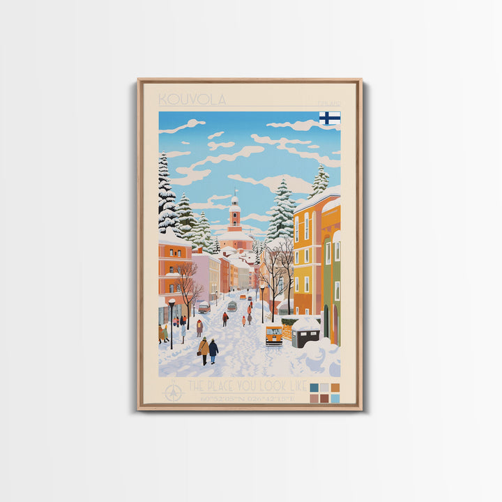 Kouvola Finland Travel Poster Framed Canvas Print, Midcentury Modern Art, Pop Art Wall Decor, Home Decor, Vacation Gift, Office Art