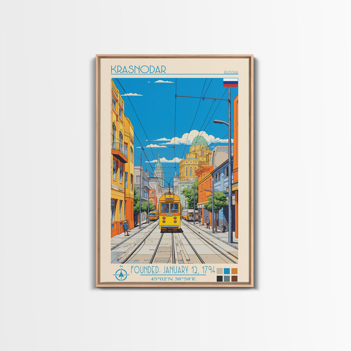 Krasnodar Russia Travel Poster Framed Canvas Print, Midcentury Modern Art, Pop Art Wall Decor, Scenic Wall Art, Living Room Decoration, Office Art