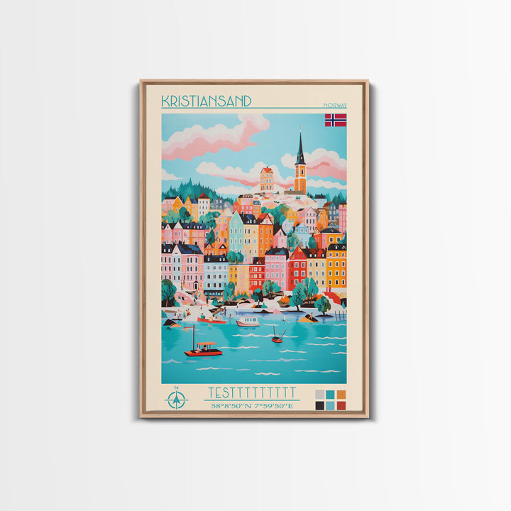 Kristiansand Norway Travel Poster Framed Canvas Print, Vintage Style, Pop Art Home Decor, Scenic Wall Art, Bedroom Decoration, Office Gift