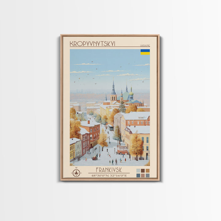 Kropyvnytskyi Ukraine Travel Poster Framed Canvas Print, Midcentury Modern Art, Pop Art Wall Decor, Home Decor, Vacation Gift, Office Art