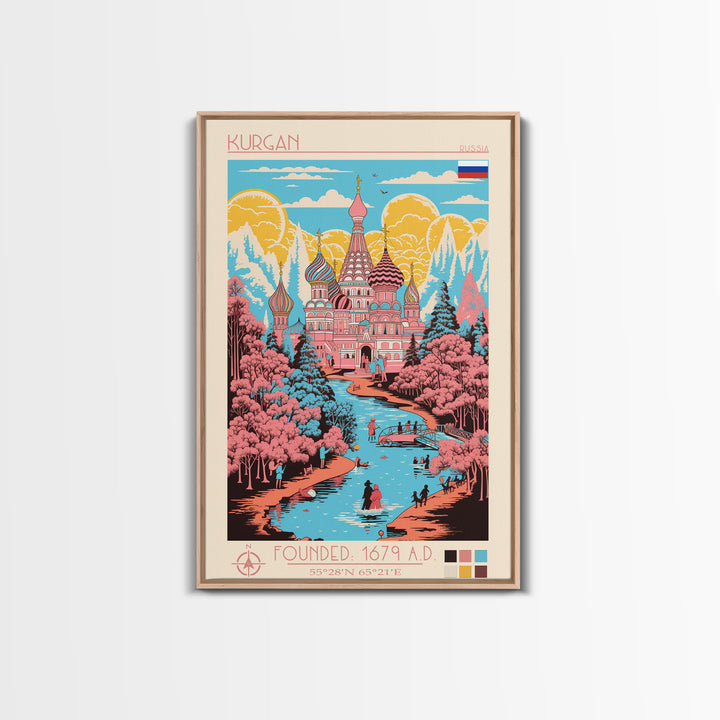 Kurgan Russia Travel Poster Framed Canvas Print, Midcentury Modern Art, Pop Art Wall Decor, Scenic Wall Art, Living Room Decoration, Office Gift