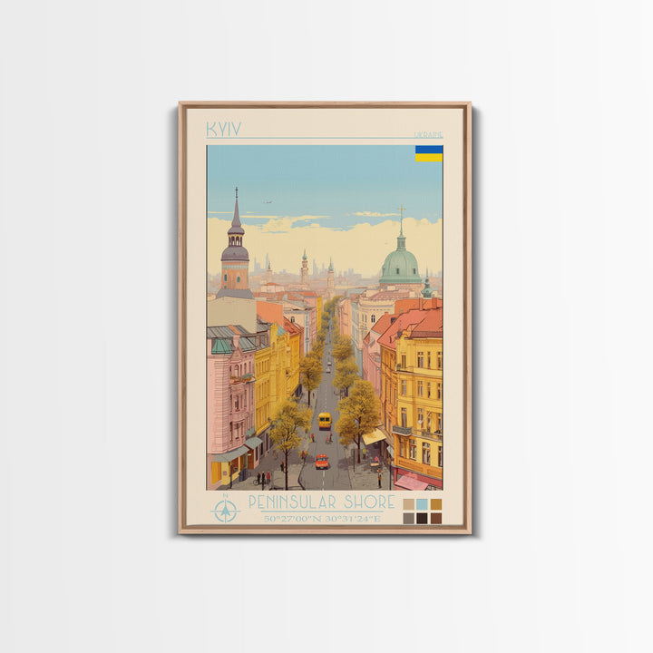 Kyiv Ukraine Travel Poster Framed Canvas Print, Vintage Style, Pop Art Home Decor, Scenic Wall Art, Bedroom Decoration, Office Gift