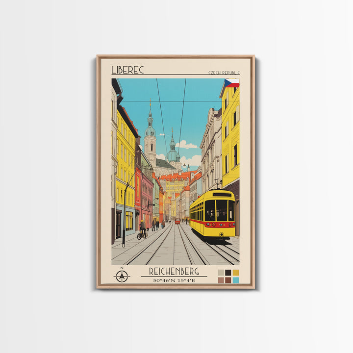 Liberec Czech Republic Travel Poster Framed Canvas Print, Midcentury Modern Art, Pop Art Wall Decor, Scenic Wall Art, Living Room Decoration, Office Gift