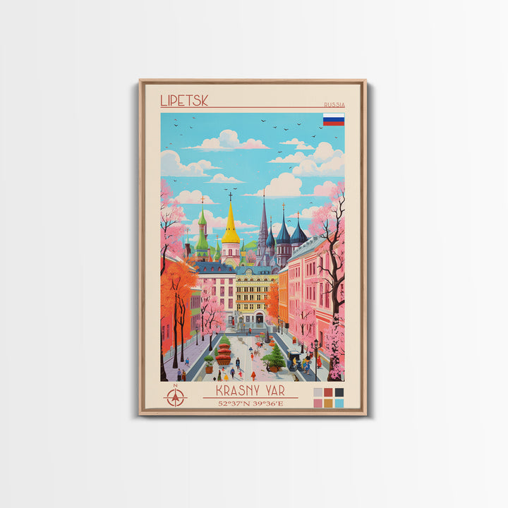Lipetsk Russia Travel Poster Framed Canvas Print, Midcentury Modern Art, Pop Art Wall Decor, Scenic Art, Home and Office Decoration