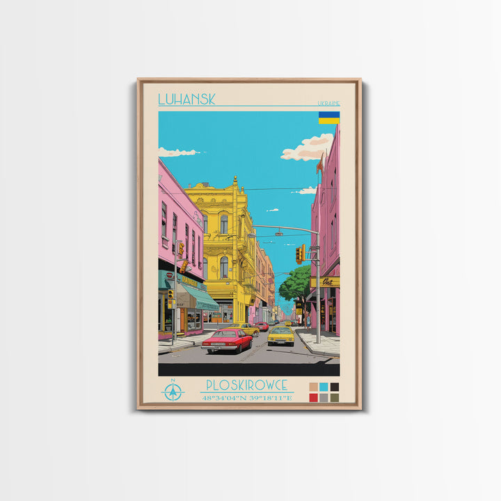 Luhansk Ukraine Travel Poster Framed Canvas Print, Wall Decor, Midcentury Modern Art, Pop Art, Scenic Art for Bedroom and Office