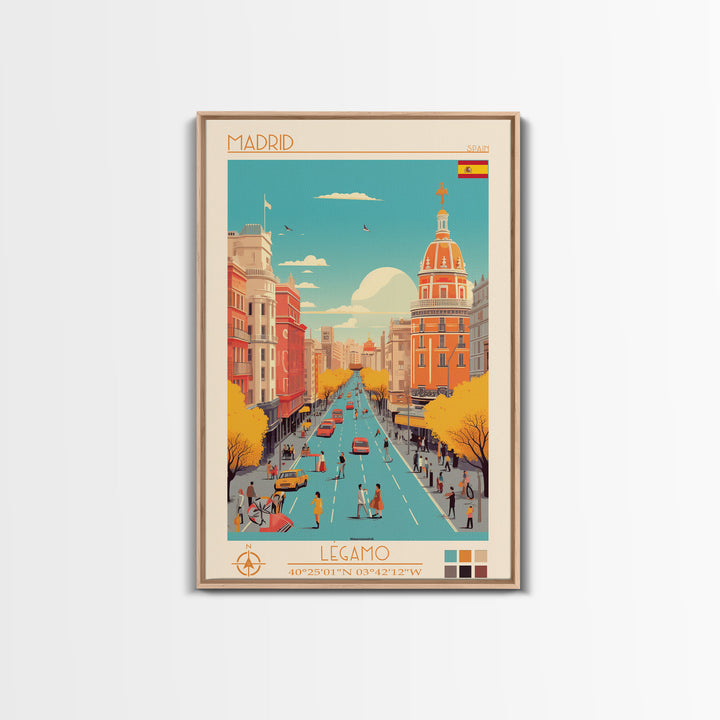 Madrid Spain Travel Poster Framed Canvas Print, Vintage Style, Pop Art Home Decor, Scenic Wall Art, Bedroom Decoration, Office Gift