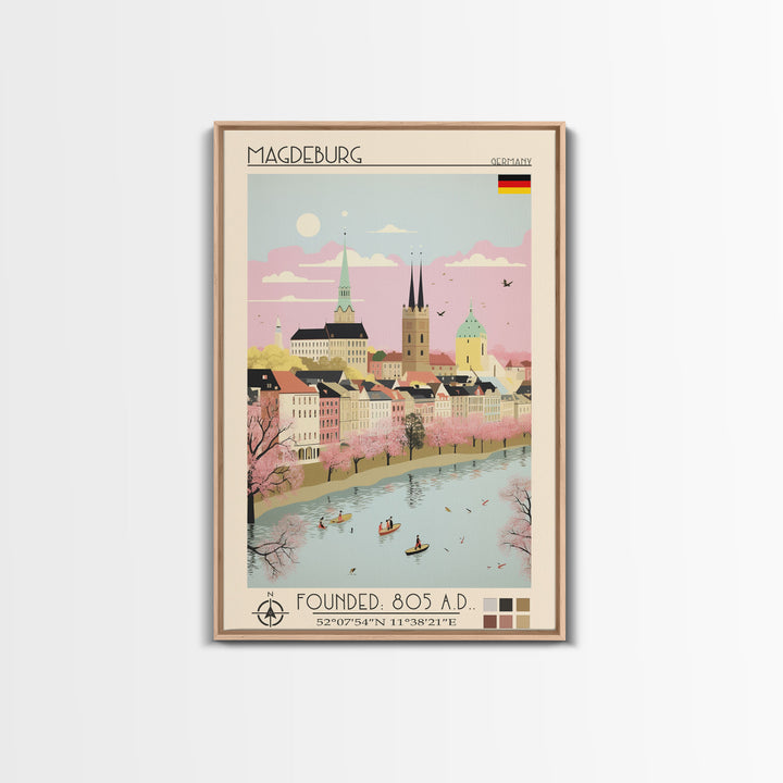 Magdeburg Germany Travel Poster Framed Canvas Print, Midcentury Modern Art, Pop Art Wall Decor, Home Decor, Vacation Gift, Office Art