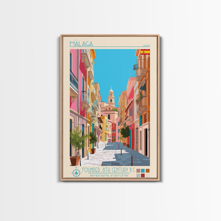 Málaga Spain Travel Poster Framed Canvas Print, Vintage Style, Pop Art Home Decor, Scenic Wall Art, Bedroom Decoration, Office Gift