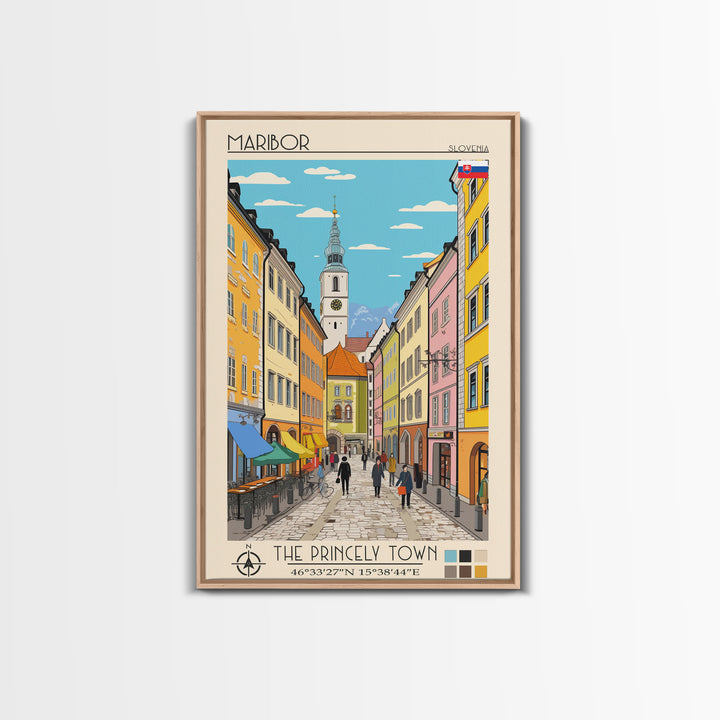 Maribor Slovenia Travel Poster Framed Canvas Print, Vintage Style, Pop Art Home Decor, Scenic Wall Art, Bedroom Decoration, Office Gift
