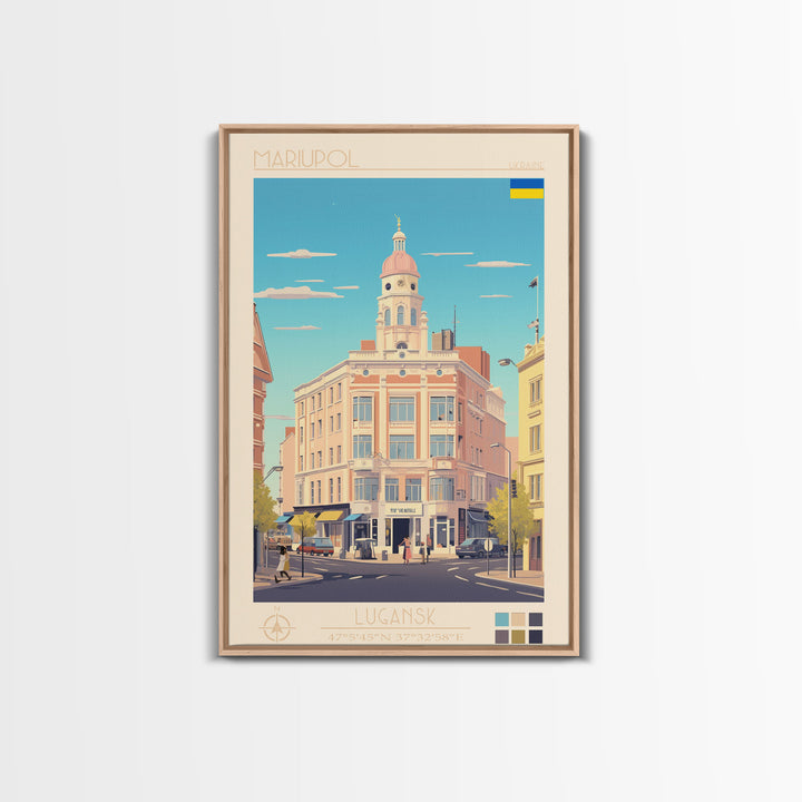 Mariupol Ukraine Travel Poster Framed Canvas Print, Midcentury Modern Art, Pop Art Wall Decor, Home Decor, Vacation Gift, Office Art