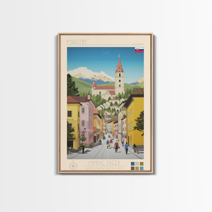 Martin Slovakia Travel Poster Framed Canvas Print, Midcentury Modern Art, Pop Art Wall Decor, Scenic Wall Art, Living Room Decoration, Office Art