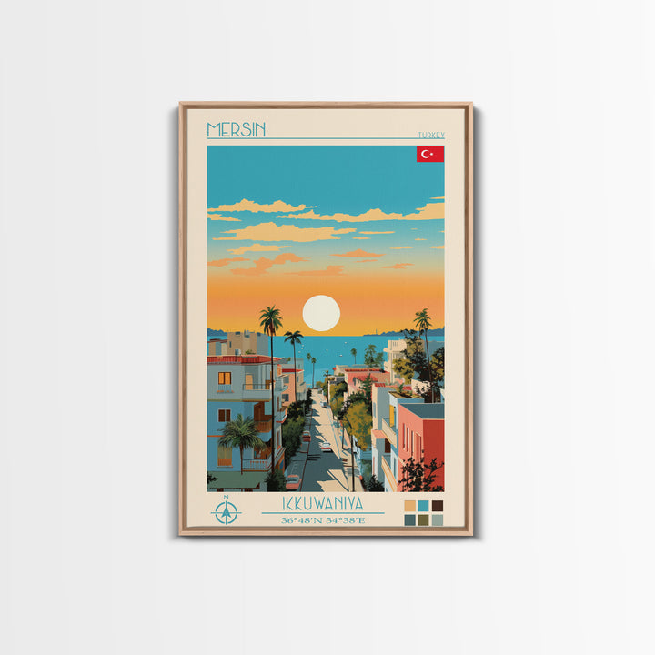 Mersin Turkey Travel Poster Framed Canvas Print, Midcentury Modern Art, Pop Art Wall Decor, Scenic Wall Art, Living Room Decoration, Office Gift